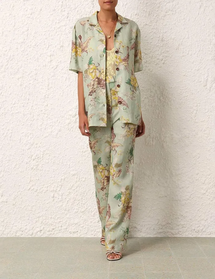 Women Tops Zimmermann Matchmaker Oversized Shirt Mint Tropical Floral