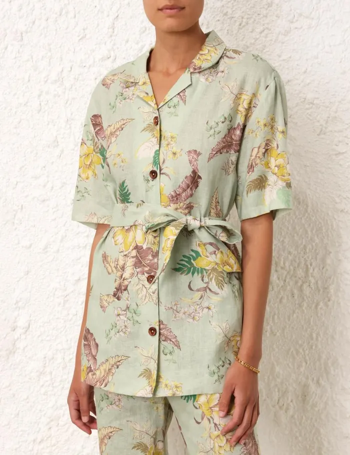Women Tops Zimmermann Matchmaker Oversized Shirt Mint Tropical Floral