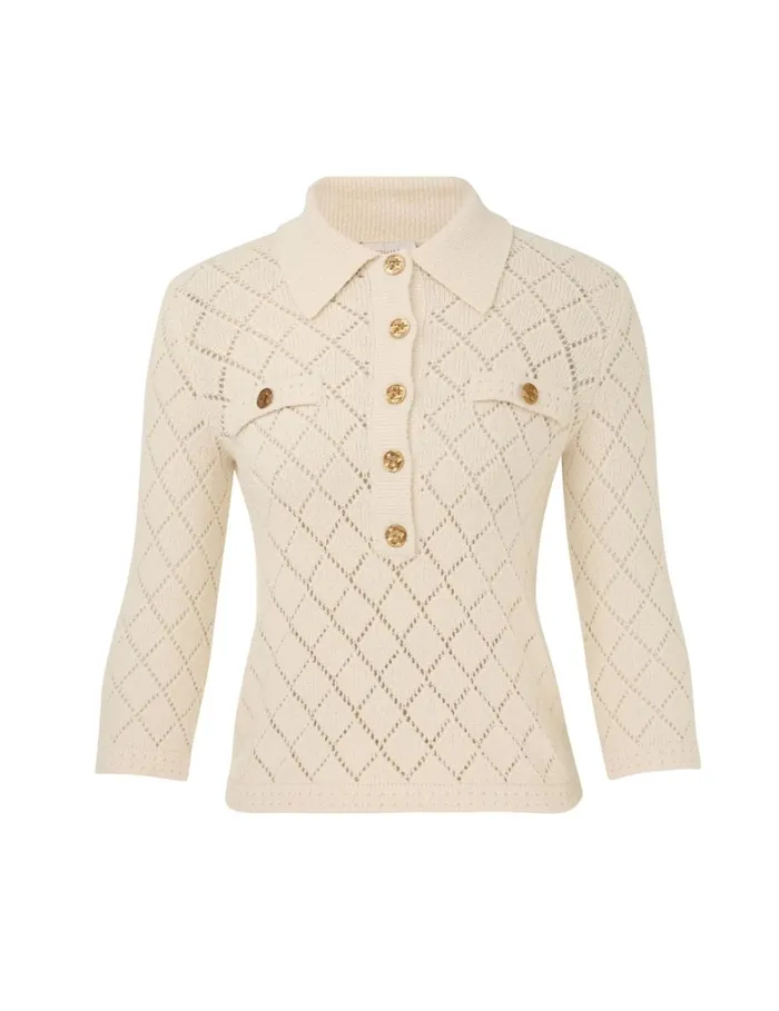 Women Tops Zimmermann Matchmaker Pointelle Polo Top Cream