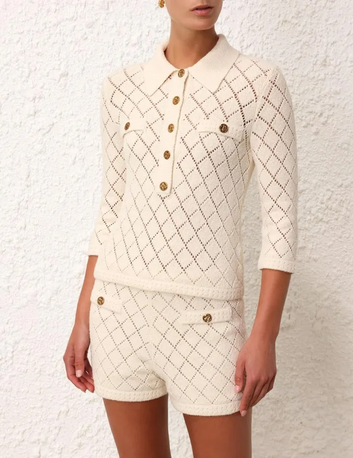 Women Tops Zimmermann Matchmaker Pointelle Polo Top Cream