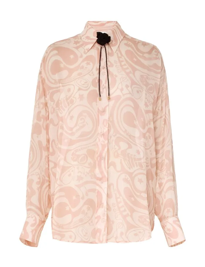 Women Tops Zimmermann Matchmaker Relaxed Shirt Pinkcream Abstract Musical
