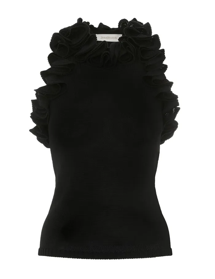 Women Tops Zimmermann Matchmaker Ruffle Neck Top Black