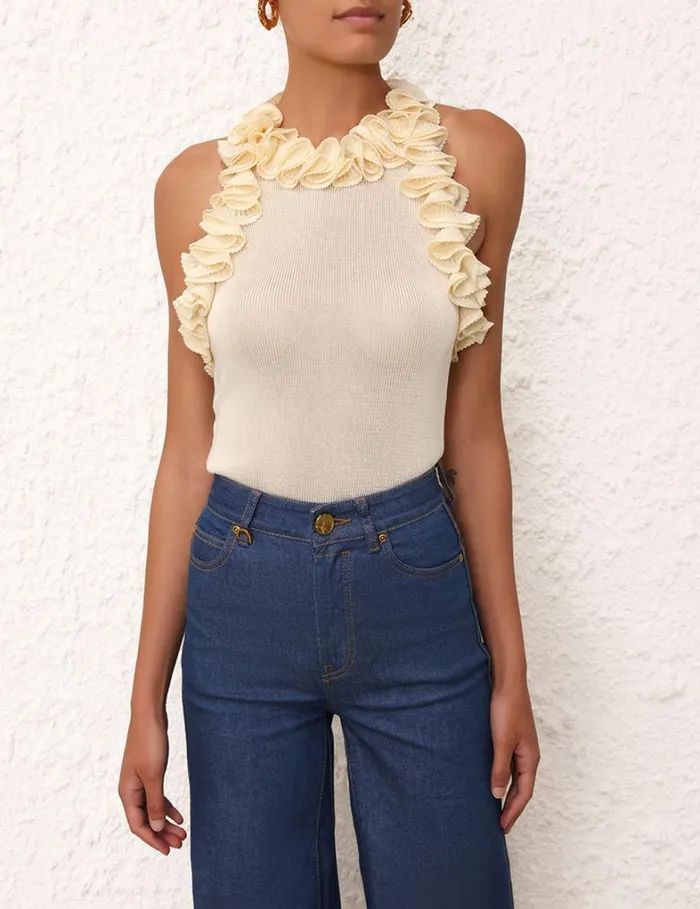 Women Tops Zimmermann Matchmaker Ruffle Neck Top Cream