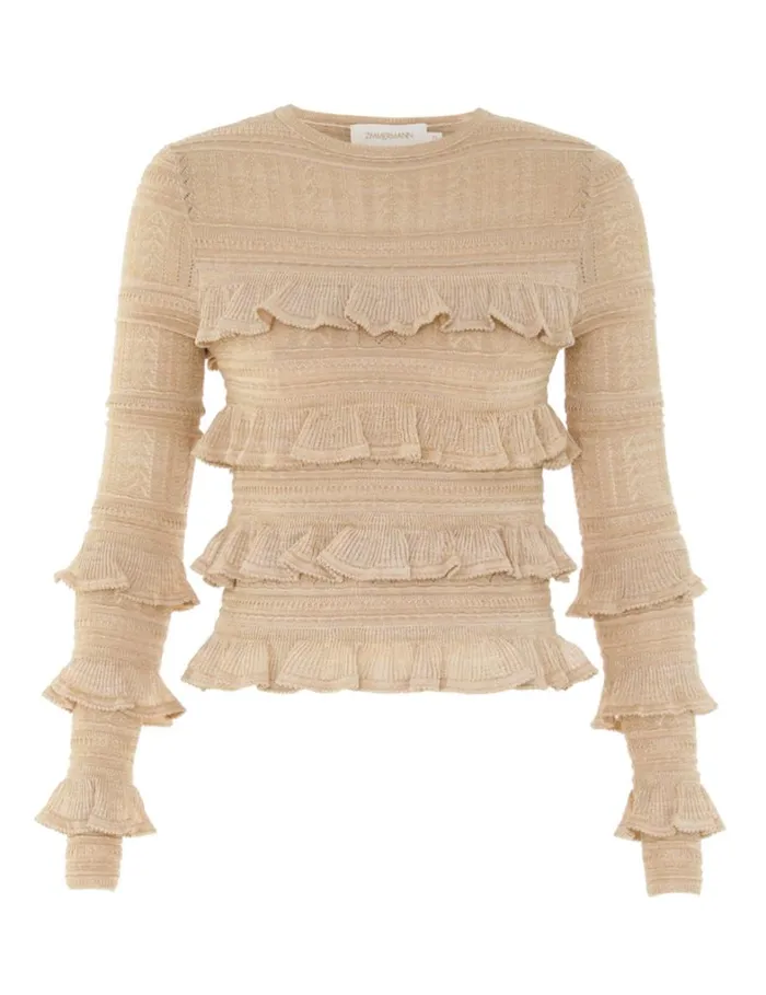 Women Tops Zimmermann Matchmaker Ruffle Top Gold Lurex