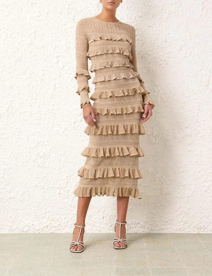 Women Tops Zimmermann Matchmaker Ruffle Top Gold Lurex