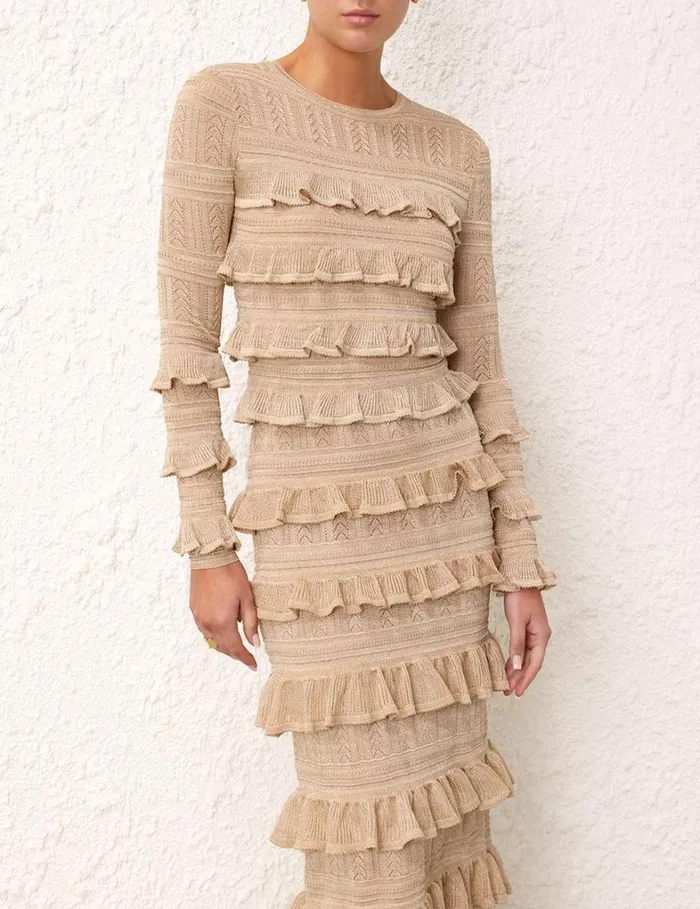 Women Tops Zimmermann Matchmaker Ruffle Top Gold Lurex
