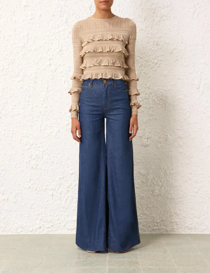 Women Tops Zimmermann Matchmaker Ruffle Top Gold Lurex