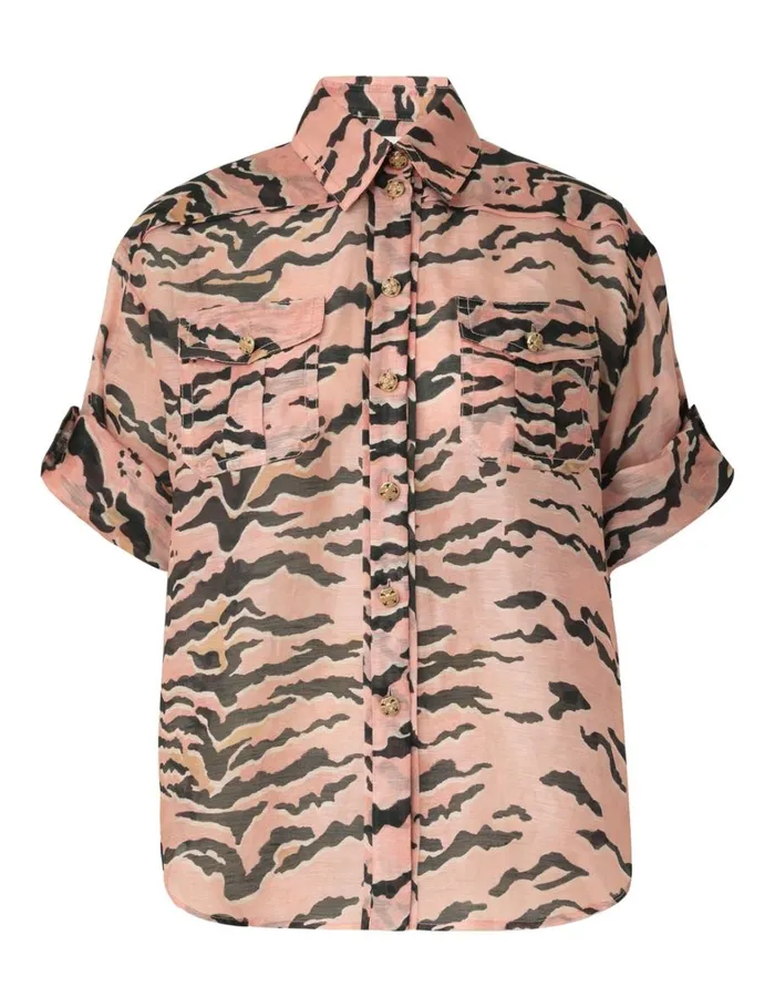 Women Tops Zimmermann Matchmaker Safari Shirt Pink Tiger