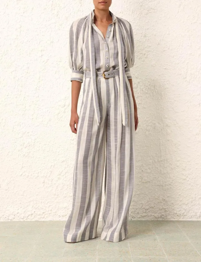 Women Tops Zimmermann Matchmaker Swing Blouse Bluecream Stripe