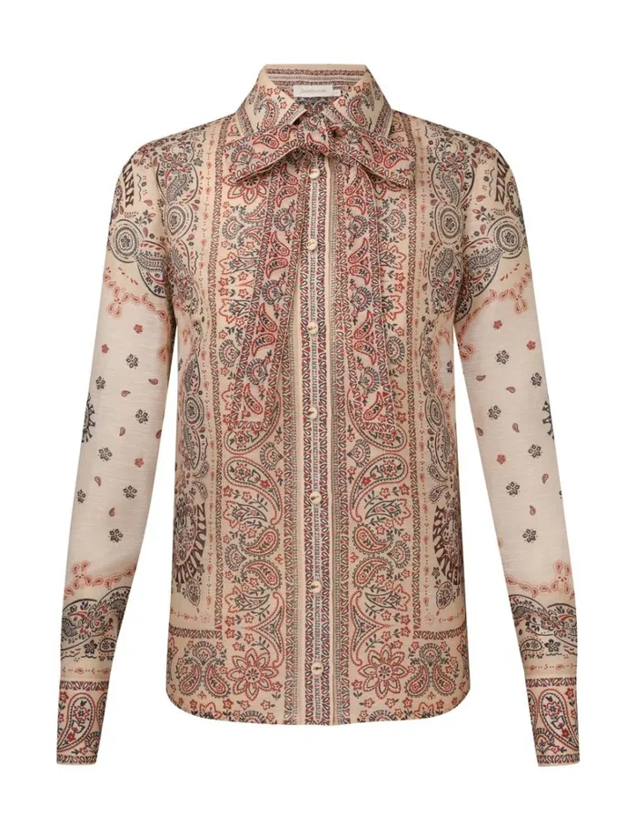 Women Tops Zimmermann Matchmaker Tie Neck Blouse Cream Bandana