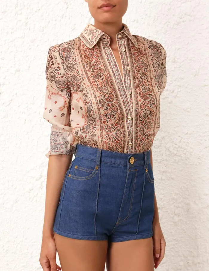 Women Tops Zimmermann Matchmaker Tie Neck Blouse Cream Bandana