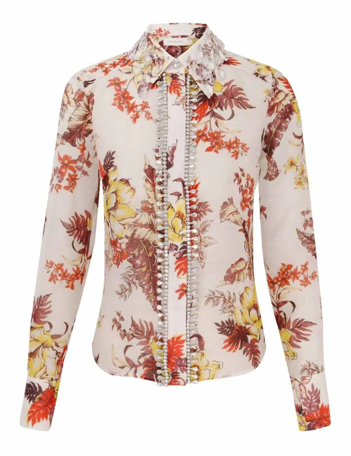 Women Tops Zimmermann Matchmaker Tropical Shirt Ivory Tropical Floral