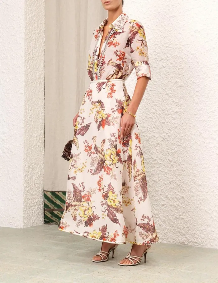 Women Tops Zimmermann Matchmaker Tropical Shirt Ivory Tropical Floral