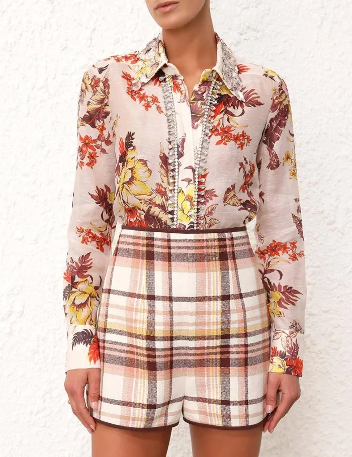 Women Tops Zimmermann Matchmaker Tropical Shirt Ivory Tropical Floral
