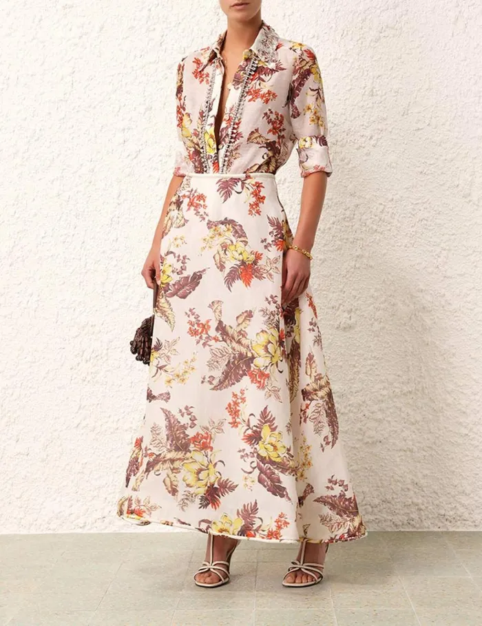 Women Tops Zimmermann Matchmaker Tropical Shirt Ivory Tropical Floral