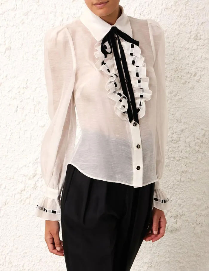 Women Tops Zimmermann Matchmaker Tuxedo Body Shirt Ivory