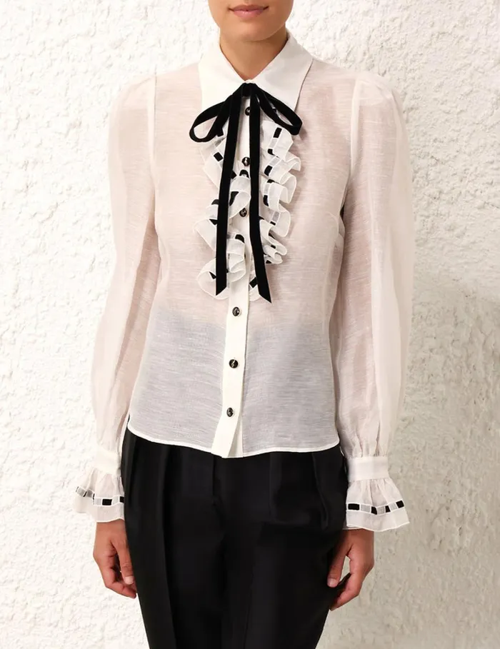 Women Tops Zimmermann Matchmaker Tuxedo Body Shirt Ivory