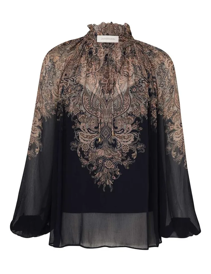 Women Tops Zimmermann Natura Billow Blouse Navy Paisley