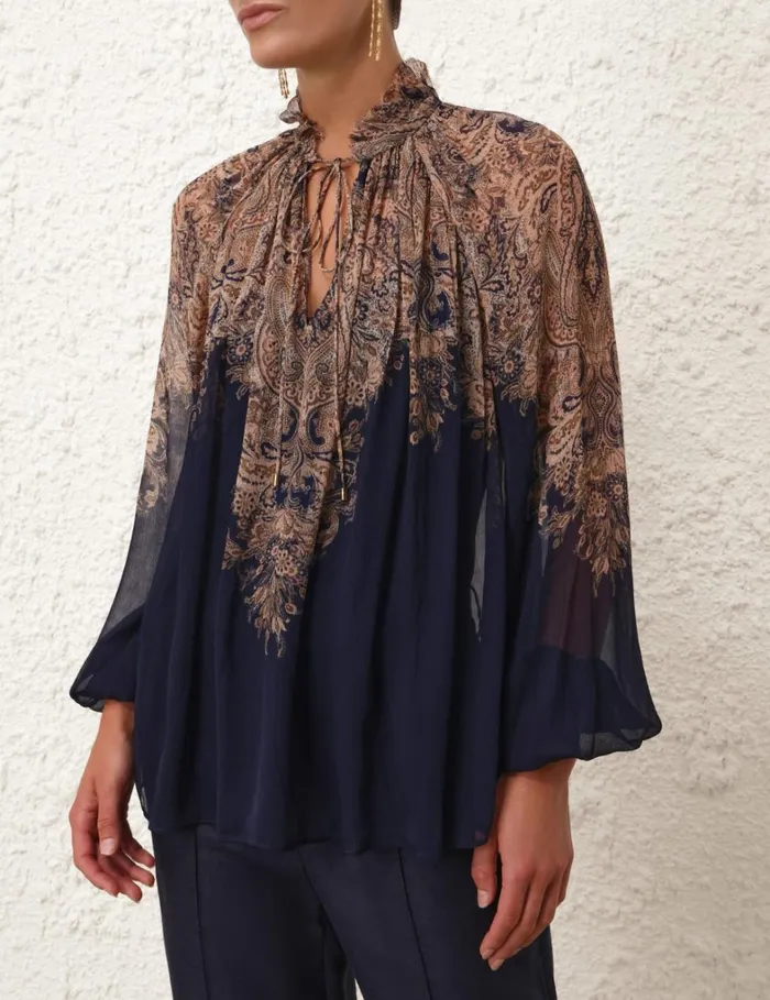 Women Tops Zimmermann Natura Billow Blouse Navy Paisley