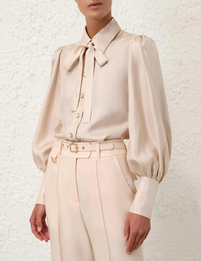 Women Tops Zimmermann Natura Blouson Shirt Pearl