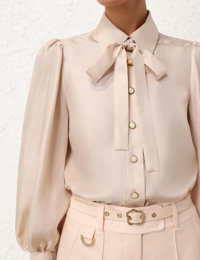 Women Tops Zimmermann Natura Blouson Shirt Pearl