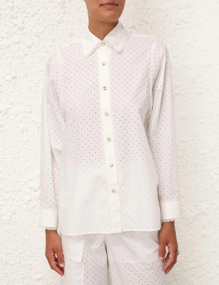 Women Tops Zimmermann Natura Burnout Oversized Shirt Ivory