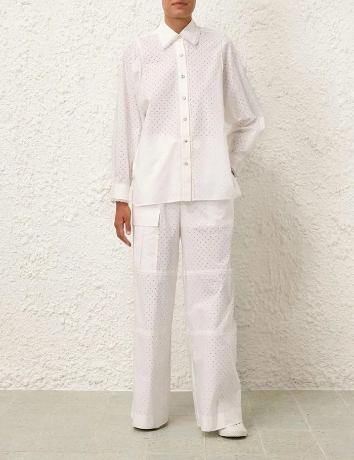 Women Tops Zimmermann Natura Burnout Oversized Shirt Ivory