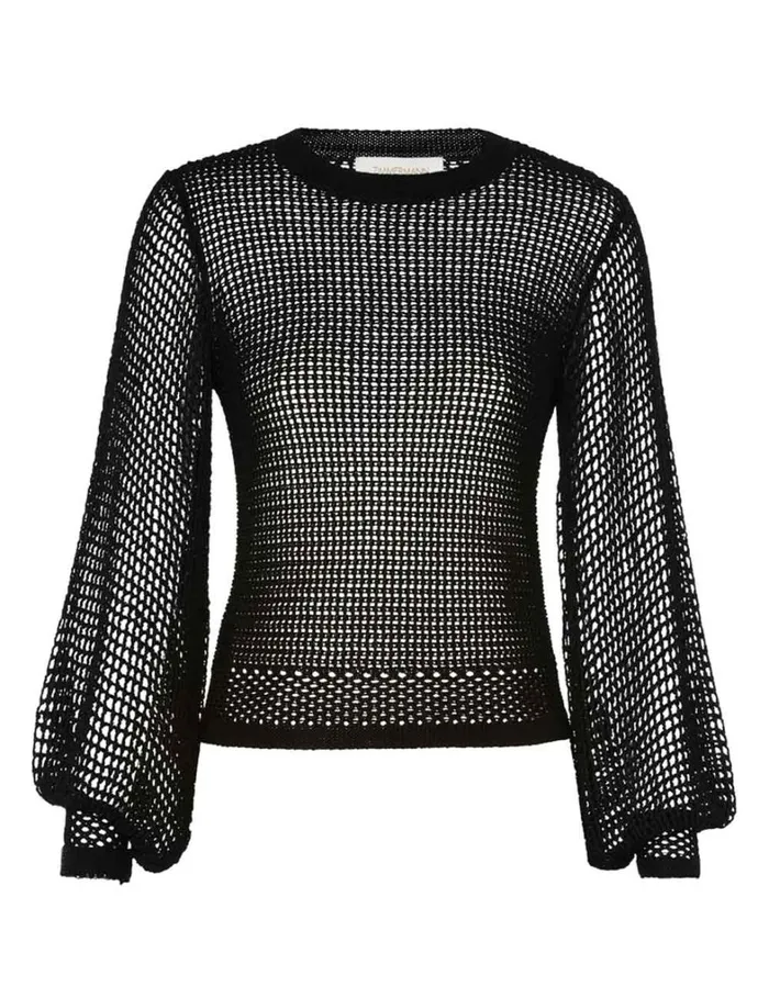 Women Tops Zimmermann Natura Crochet Blouson Top Black