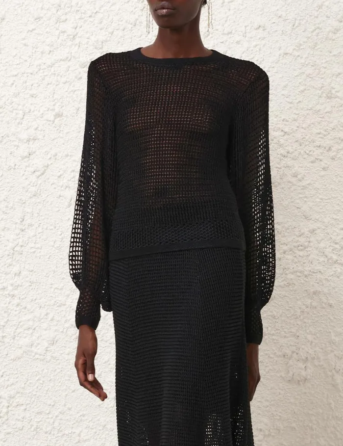 Women Tops Zimmermann Natura Crochet Blouson Top Black
