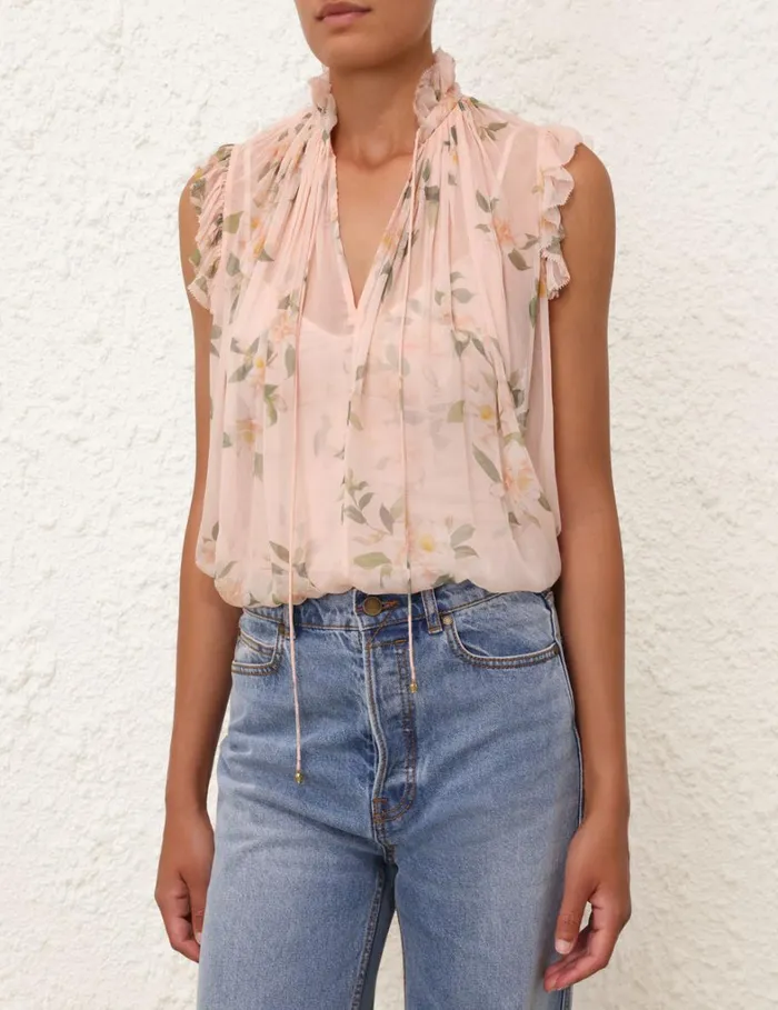 Women Tops Zimmermann Natura Frilled Tank Coral Camellia