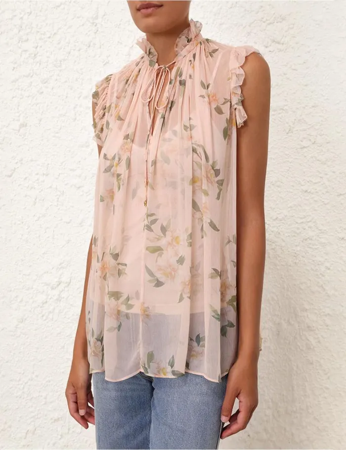 Women Tops Zimmermann Natura Frilled Tank Coral Camellia
