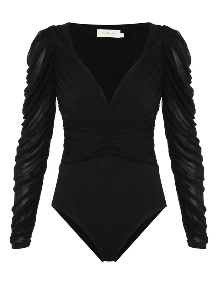 Women Tops Zimmermann Natura Gathered Bodysuit Black