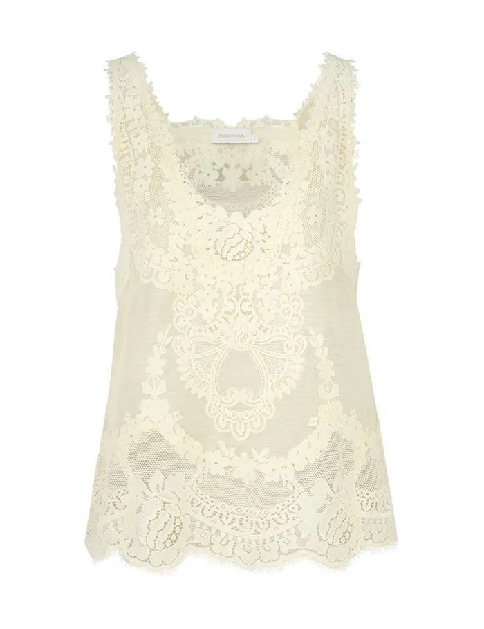 Women Tops Zimmermann Natura Lace Patch Tank Lemon