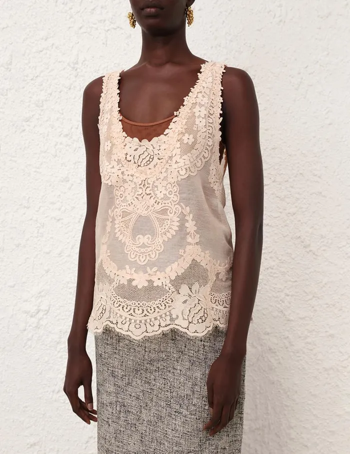 Women Tops Zimmermann Natura Lace Patch Tank Peach