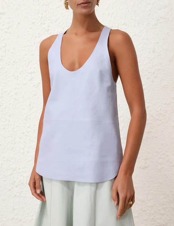 Women Tops Zimmermann Natura Leather Tank Lilac Blue