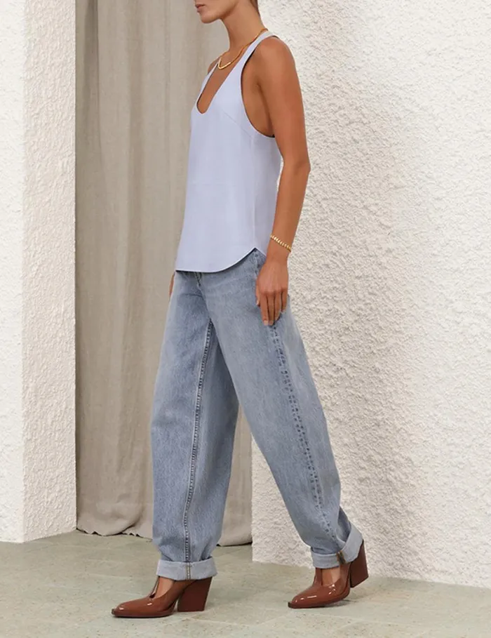 Women Tops Zimmermann Natura Leather Tank Lilac Blue