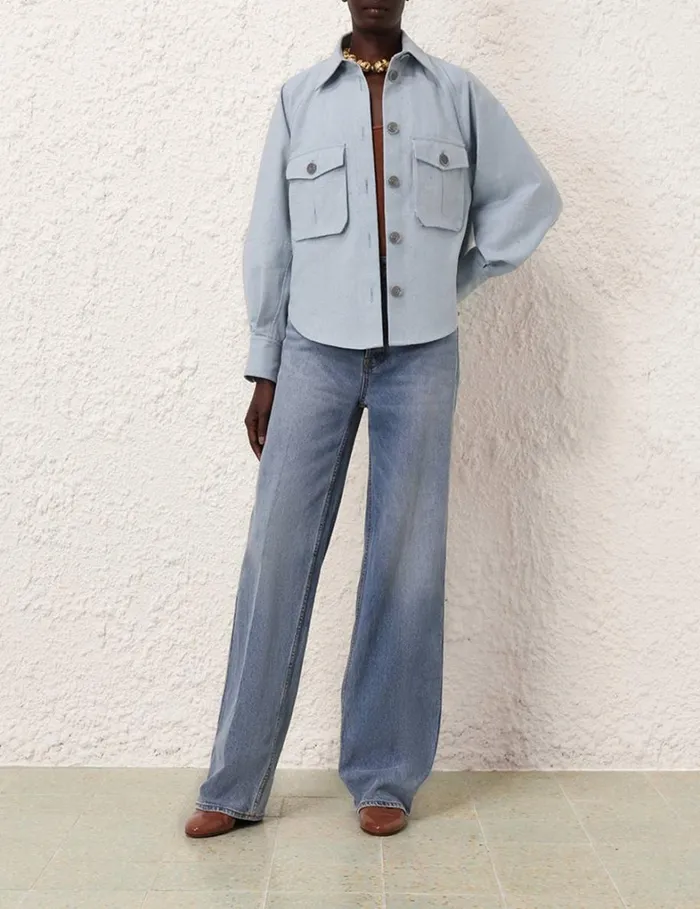 Women Tops Zimmermann Natura Oversized Pocket Jacket Chambray