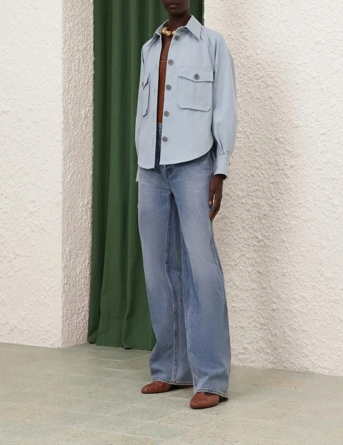 Women Tops Zimmermann Natura Oversized Pocket Jacket Chambray