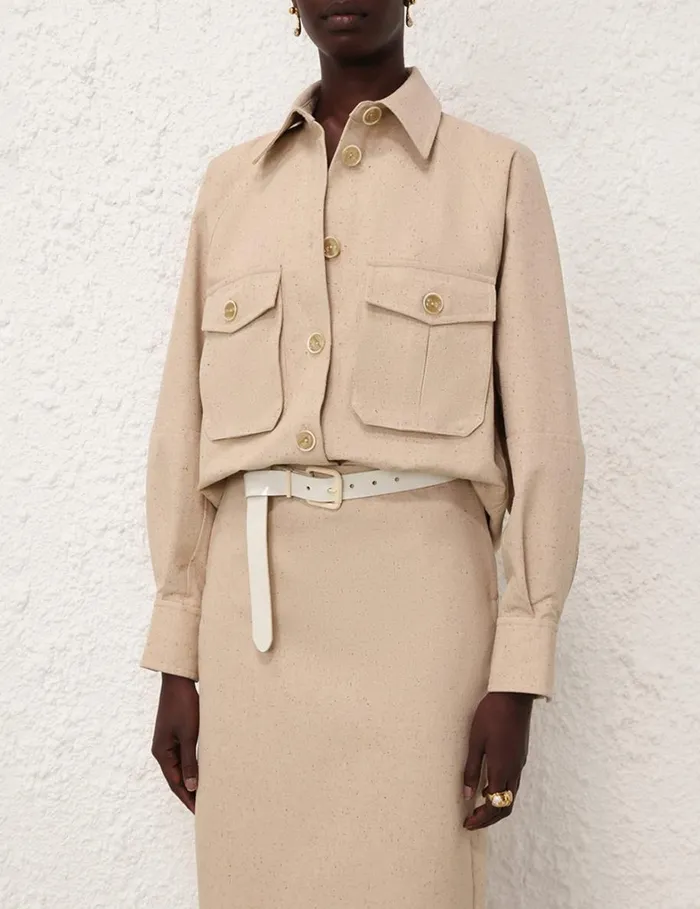 Women Tops Zimmermann Natura Oversized Pocket Jacket Natural