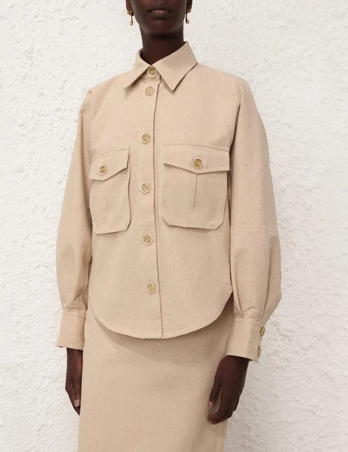 Women Tops Zimmermann Natura Oversized Pocket Jacket Natural