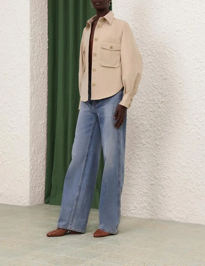 Women Tops Zimmermann Natura Oversized Pocket Jacket Natural