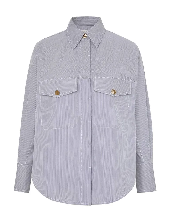 Women Tops Zimmermann Natura Pocket Stripe Shirt Micro Stripe