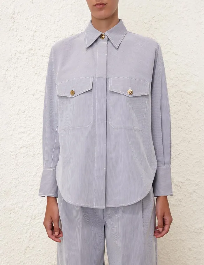Women Tops Zimmermann Natura Pocket Stripe Shirt Micro Stripe