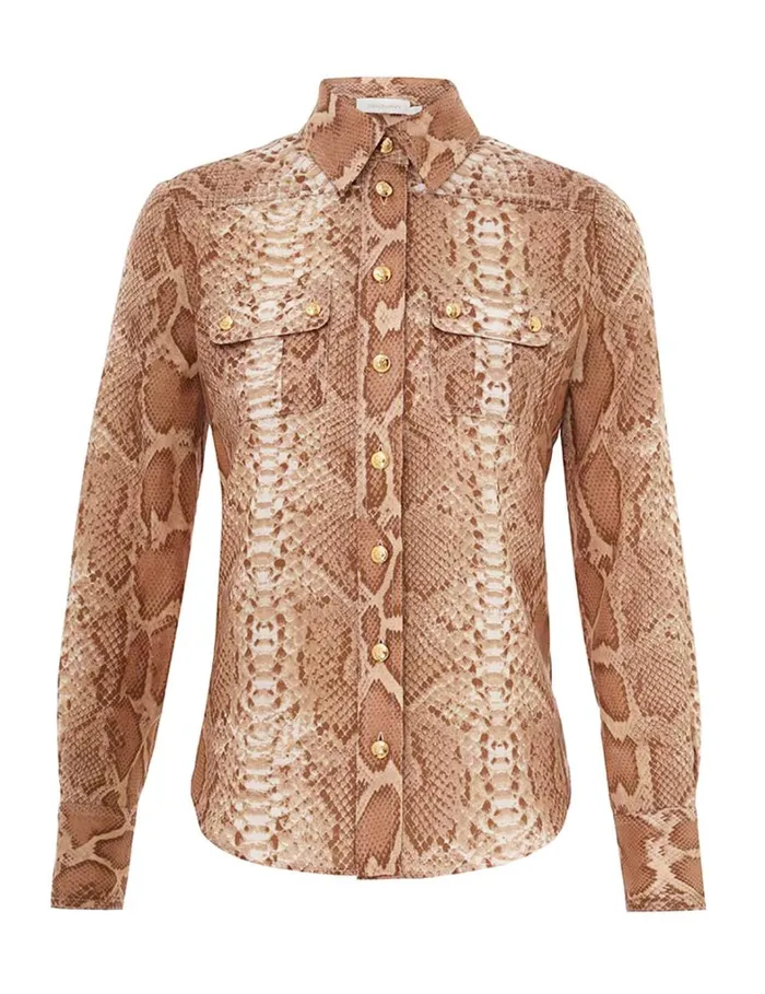 Women Tops Zimmermann Natura Safari Body Shirt Tan Snake
