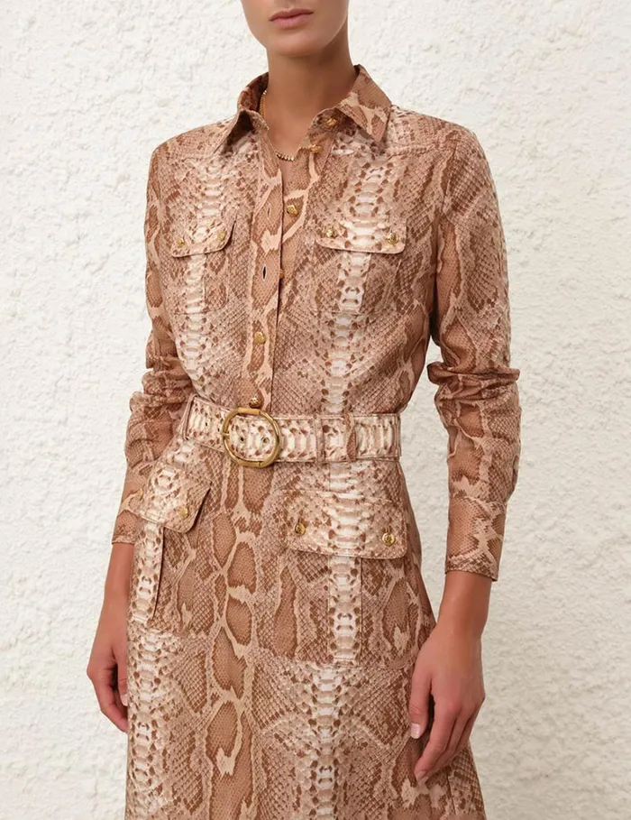 Women Tops Zimmermann Natura Safari Body Shirt Tan Snake