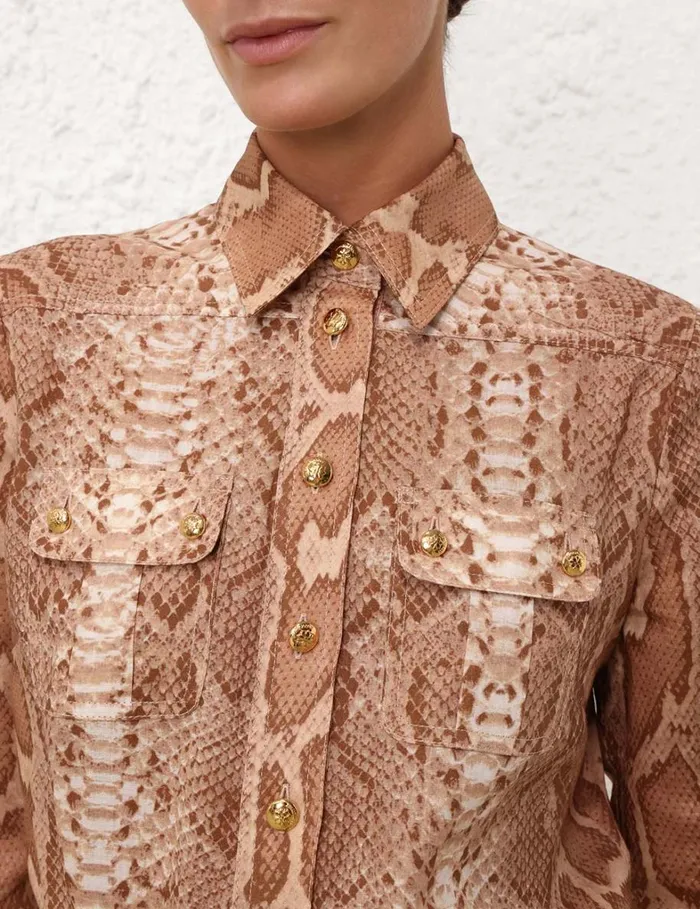 Women Tops Zimmermann Natura Safari Body Shirt Tan Snake