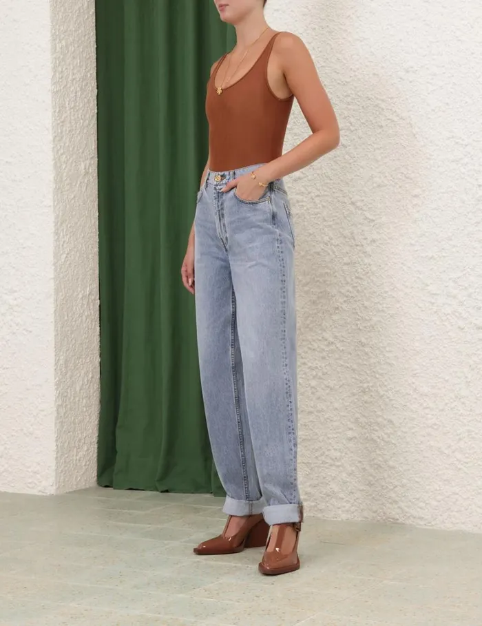 Women Tops Zimmermann Natura Scoop Bodysuit Toffee