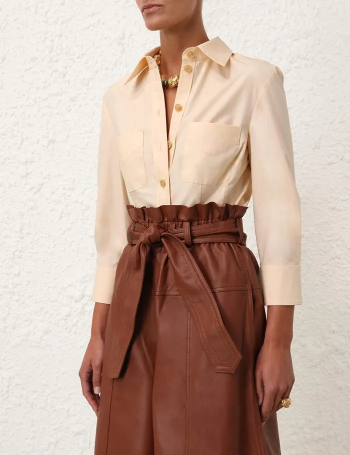 Women Tops Zimmermann Natura Shrunken Shirt Peach