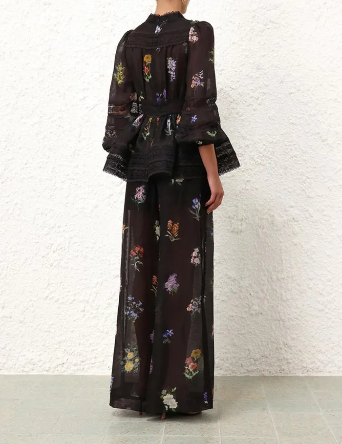 Women Tops Zimmermann Natura V Neck Lace Blouse Multi Botanical Black
