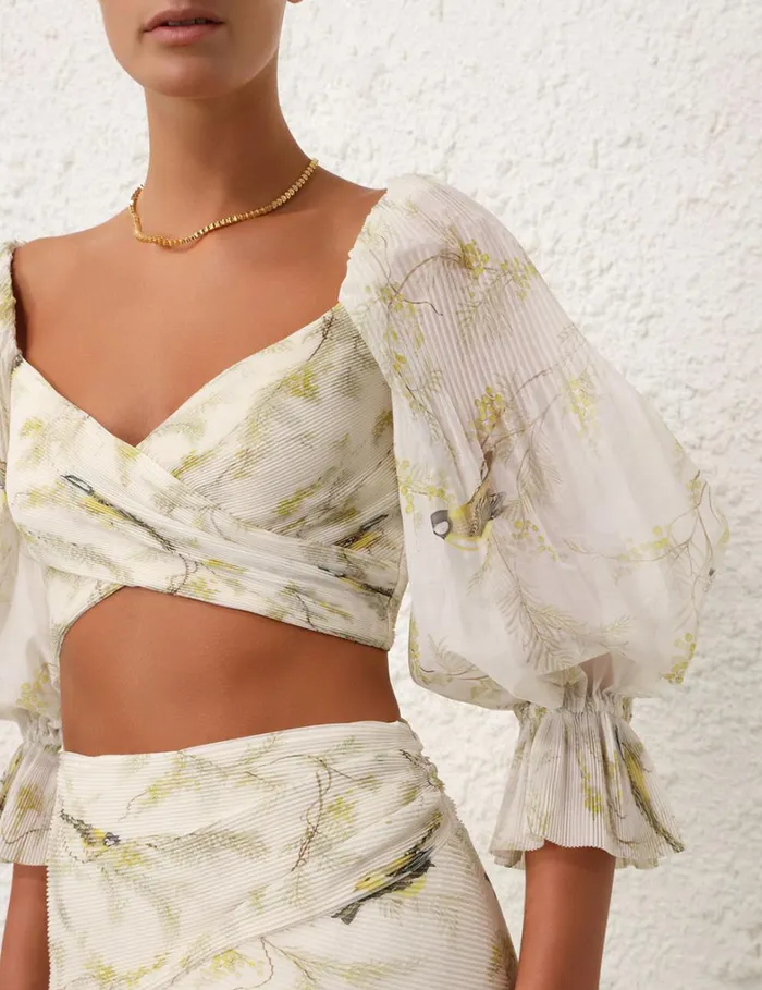Women Tops Zimmermann Pleated Bodice Acacia Birds